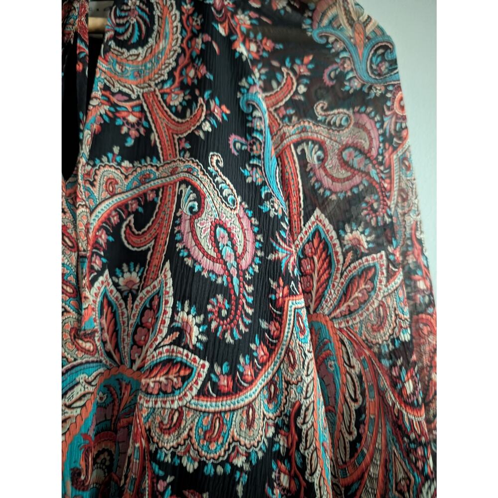 BR x Olivia Palermo Silk Paisley Hi-Low Maxi Dress Black Teal Orange XS - Picture 7 of 16